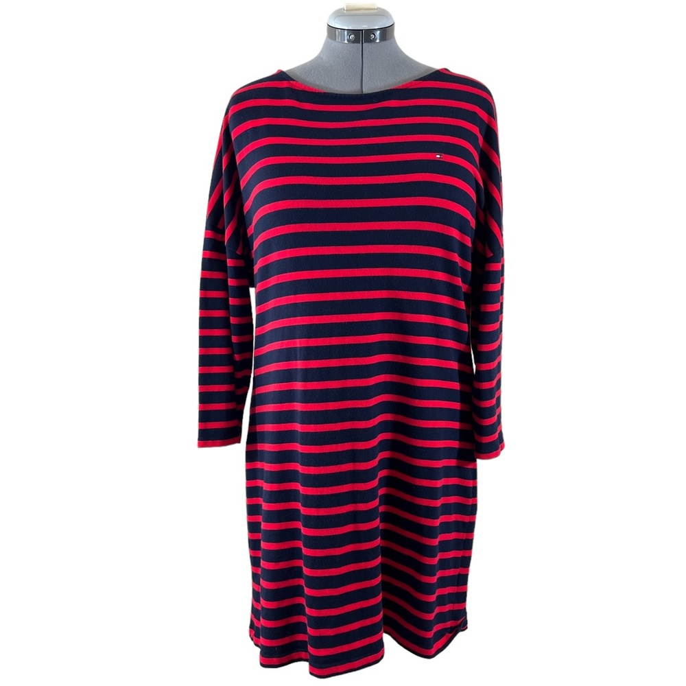 Vintage Tommy Hilfiger 100% Cotton Red/Blue Striped Sweater Dress Size XL